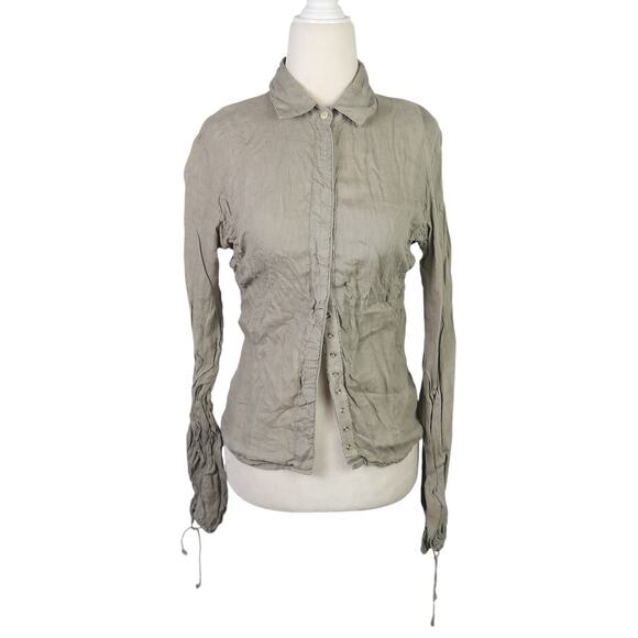 Mason's Woman Rites Taupe Grey Linen Snap Front Top S - Picture 7 of 7
